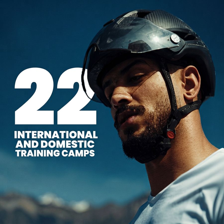 Frame from the Numbers Don’t Lie video: 22 international and domestic training camps